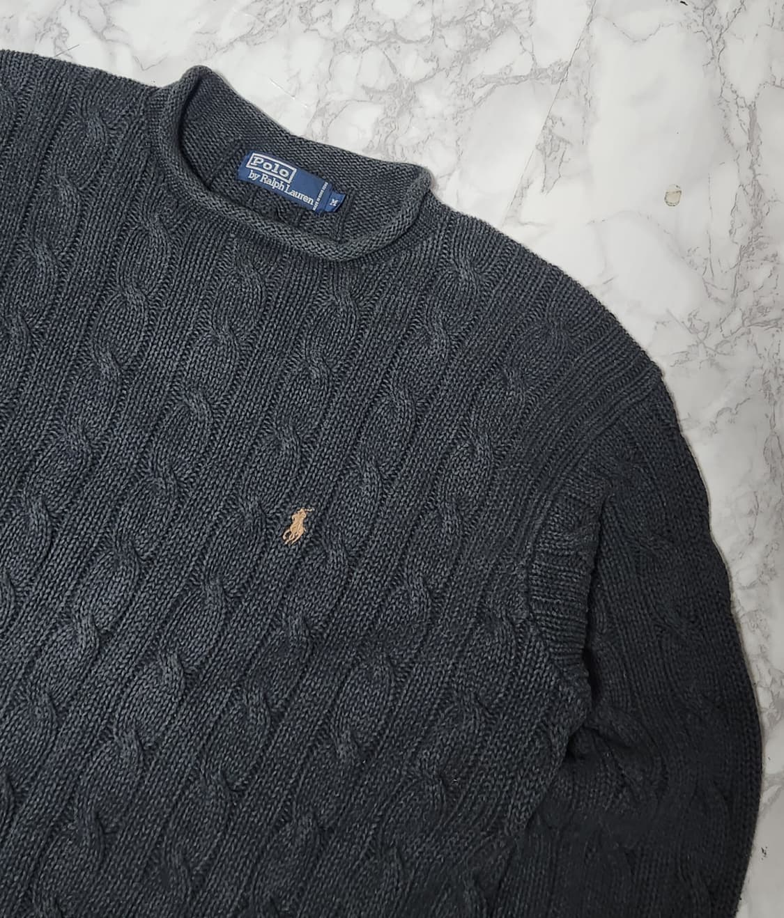 폴로 랄프로렌 꽈배기 차콜 오버핏 니트 상품이미지3