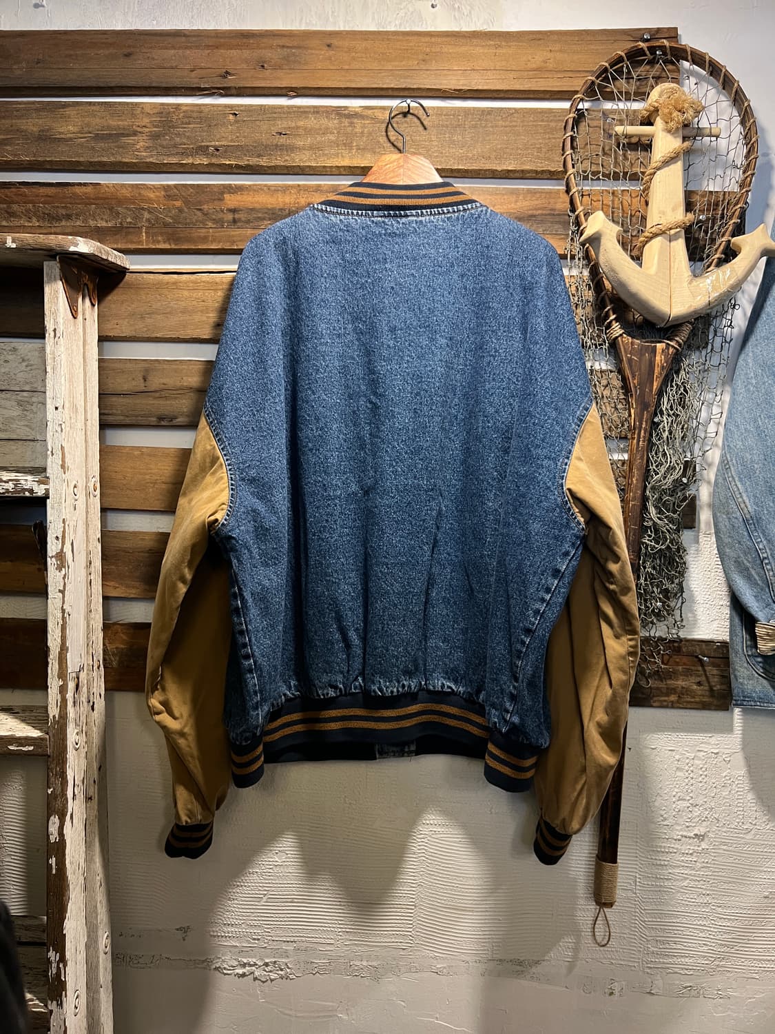 [2XL]90's USA 빈티지 워싱 LOPI 브라운 데님 바시티 자켓 상품이미지7