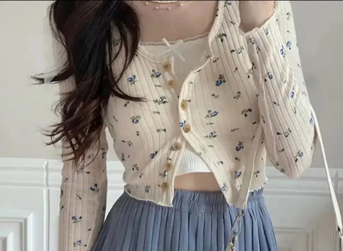 플라워 패턴 크롭 니트 가디건 교신가능 상품이미지1