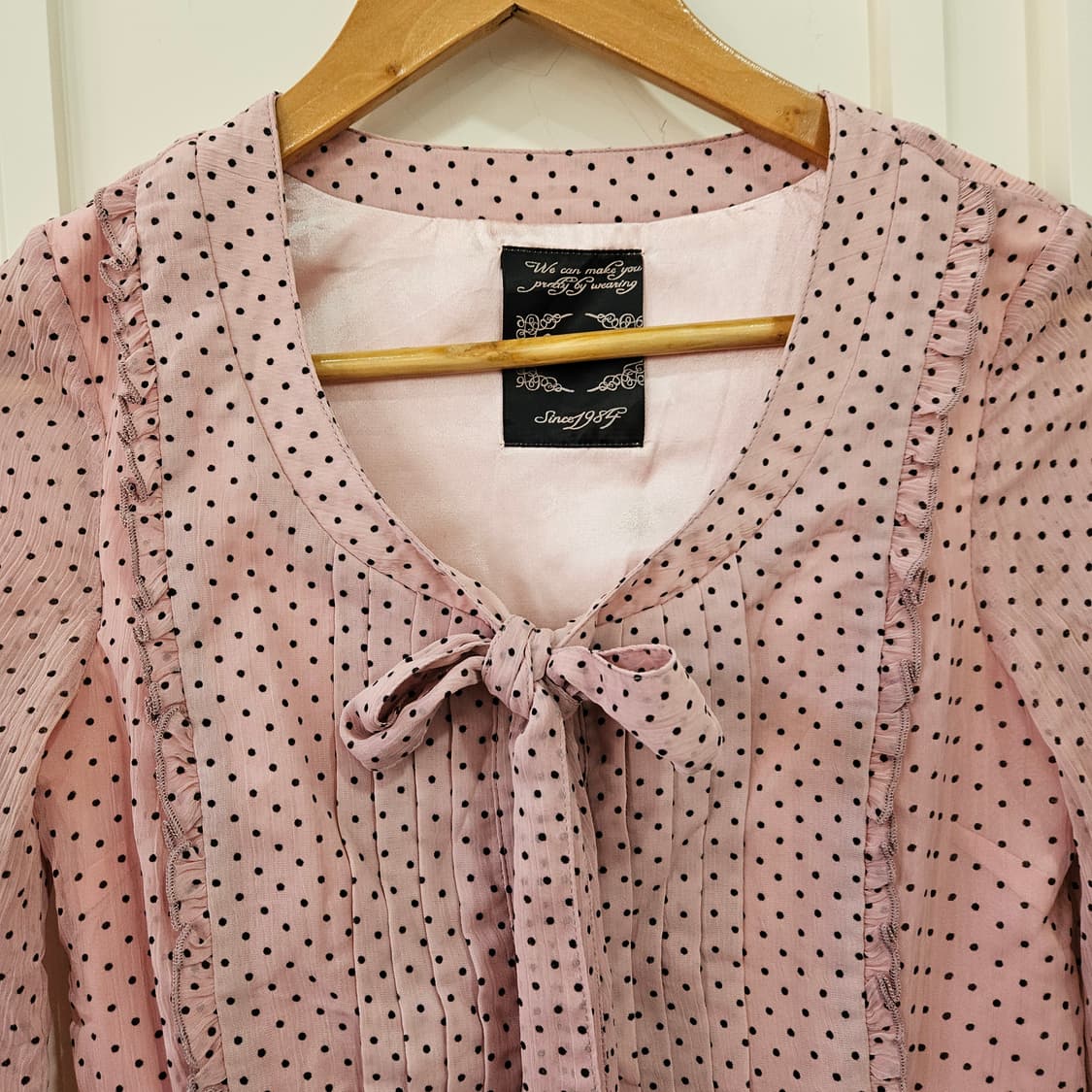 핑크 도트 리본 블라우스 상품이미지3