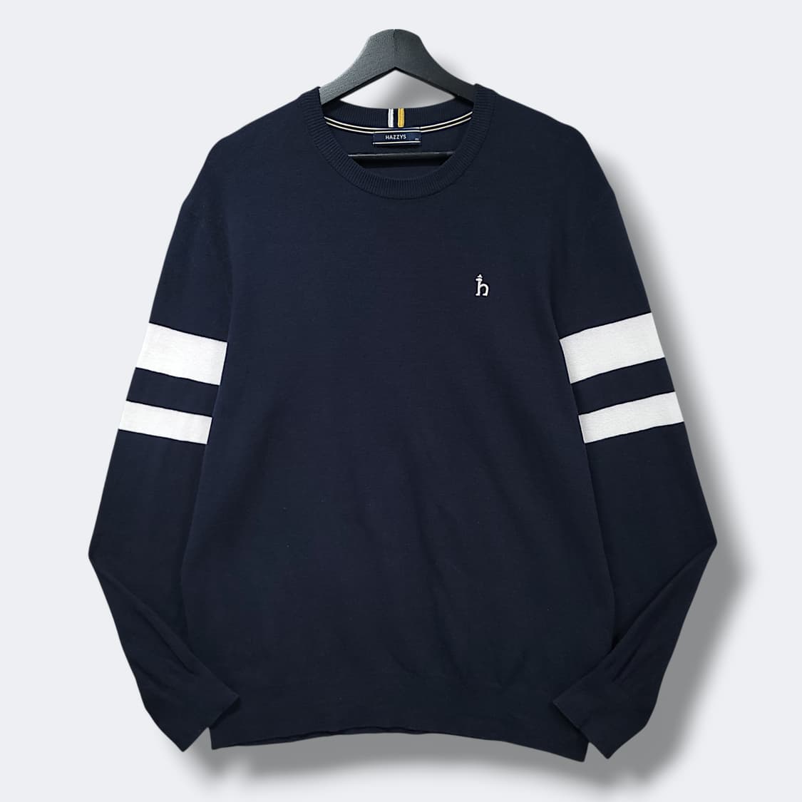 [105] 헤지스 네이비&화이트 컬러블럭 코튼 니트 상품이미지1