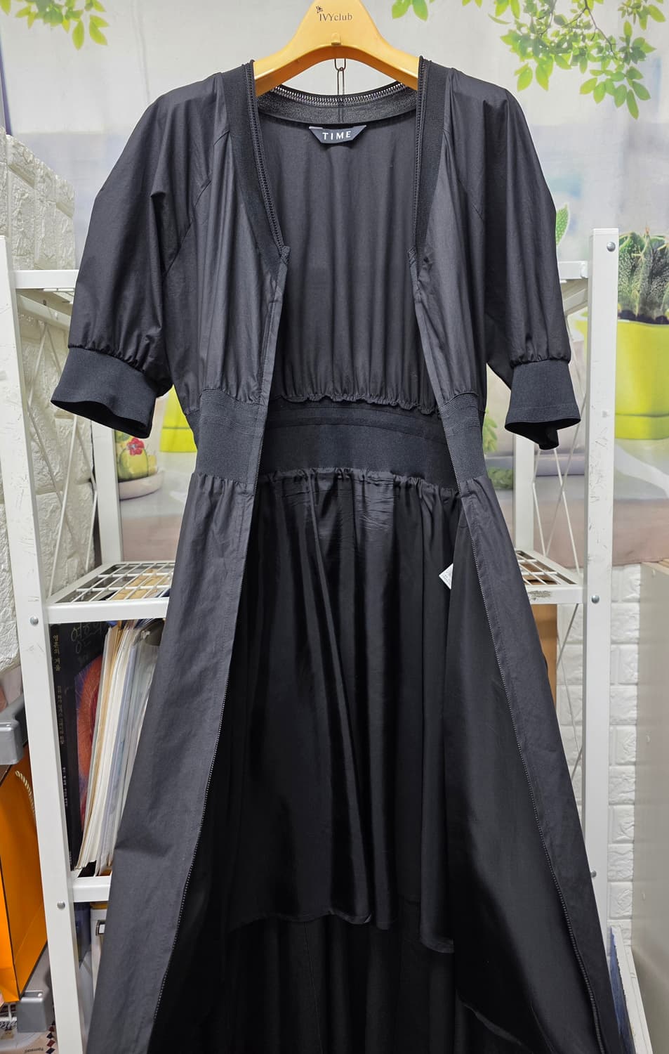 타임 반팔 롱원피스 55 셔링 플레어 허리밴딩 풀집업 원피스 WM33 상품이미지4