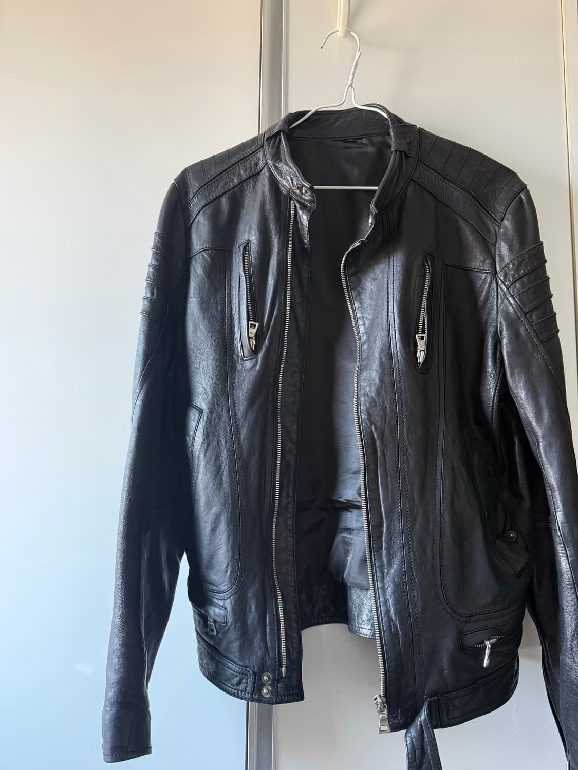 멀티 사선 차이나넥 레더자켓 상품이미지3