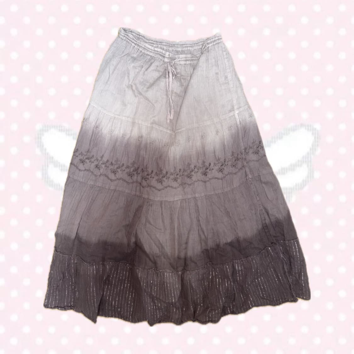 초코맛 브라운 잔꽃펀칭 그라데이션 모리걸 하구미 내장끈 롱스커트 상품이미지1