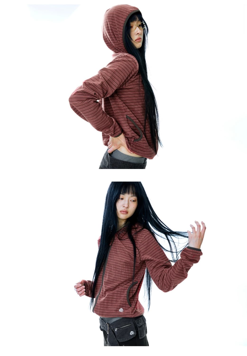 코이세이오 STRIPE FLEECE HOOD ZIP-UP RED 상품이미지2