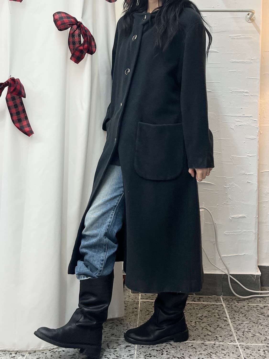 black hoodie wool coat 상품이미지3
