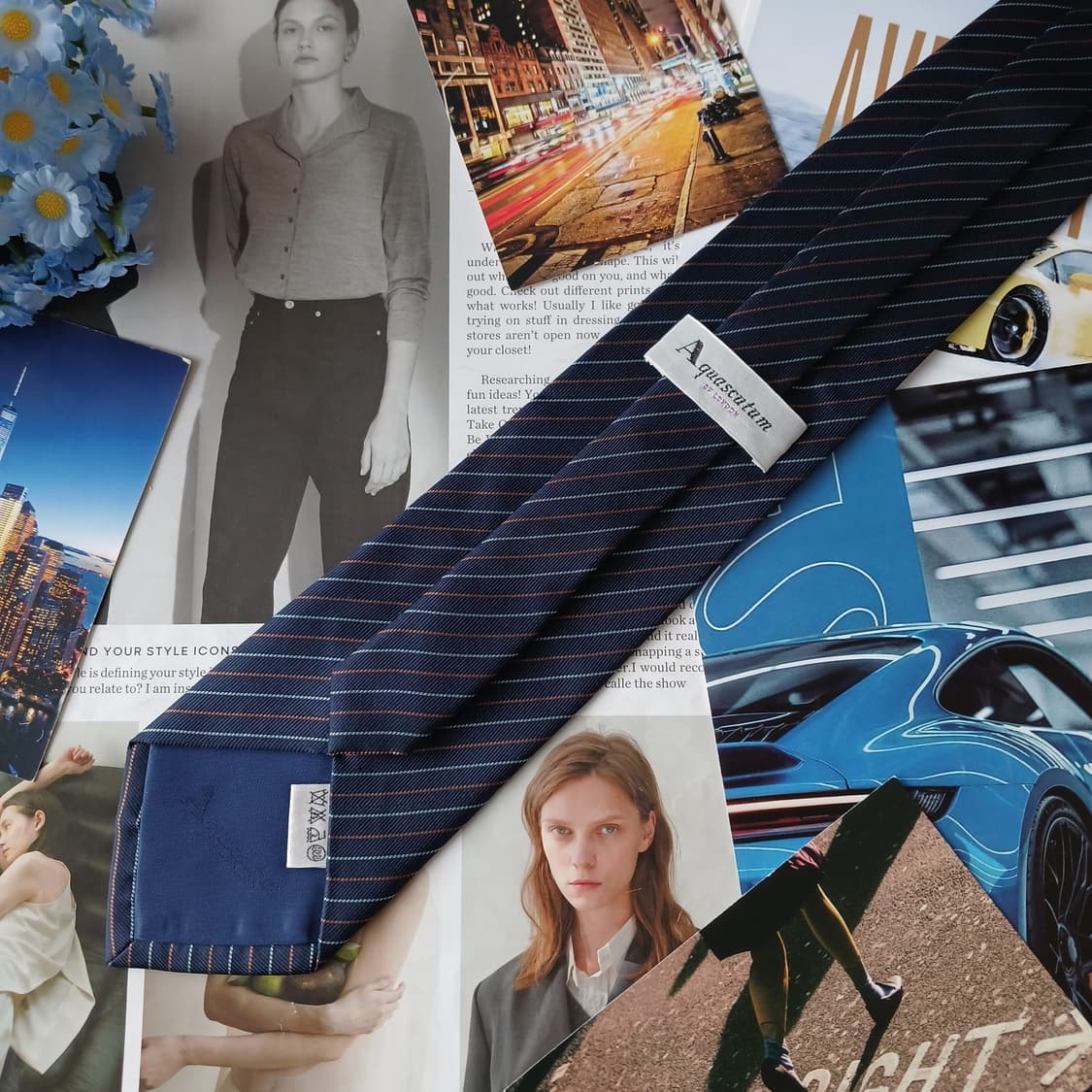 아쿠아스큐텀 넥타이 네이비 스트라이프 9CM A등급 A19774 상품이미지5