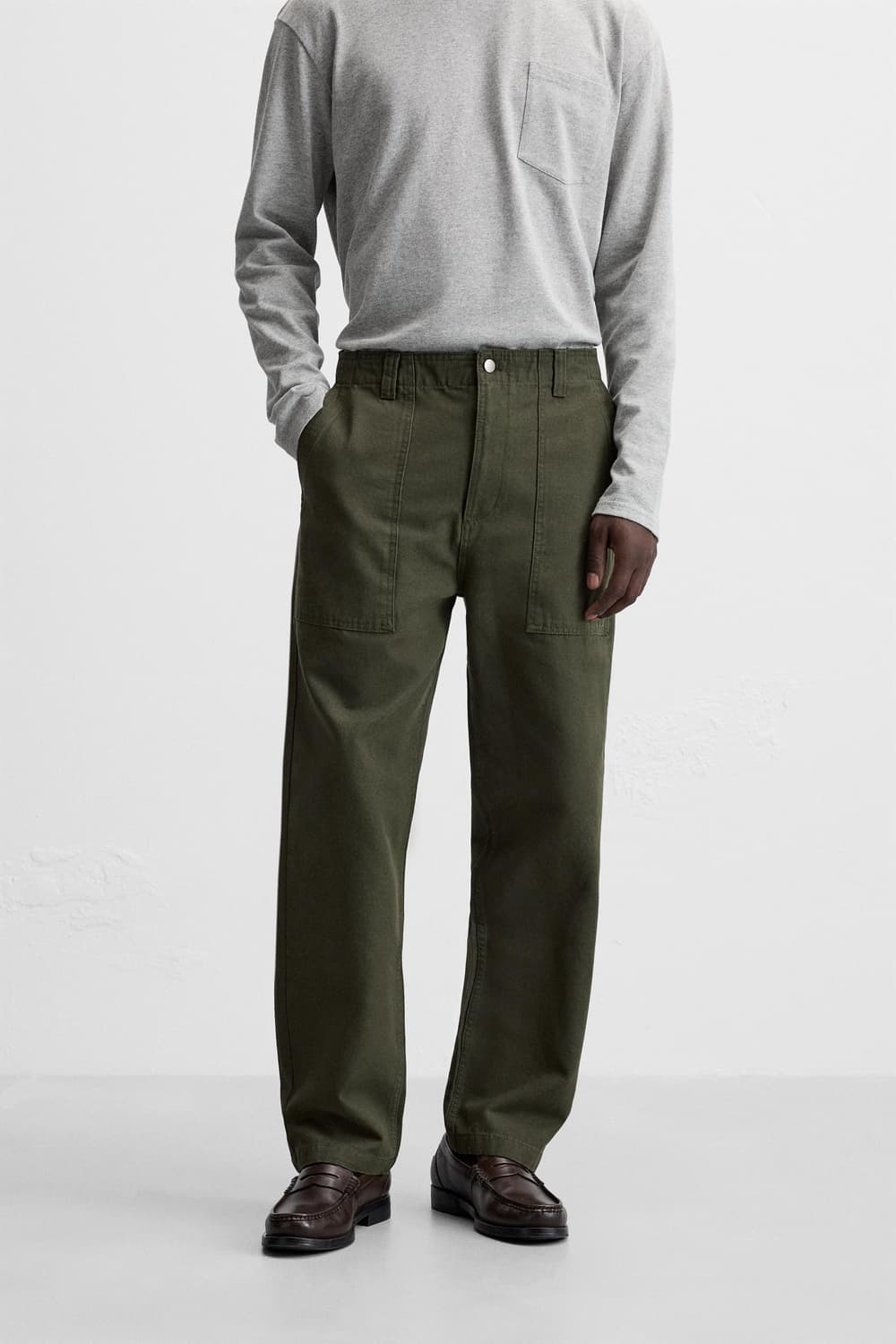 자라 스트레이트 레그 트라우저 패치 다크 카키 상품이미지3