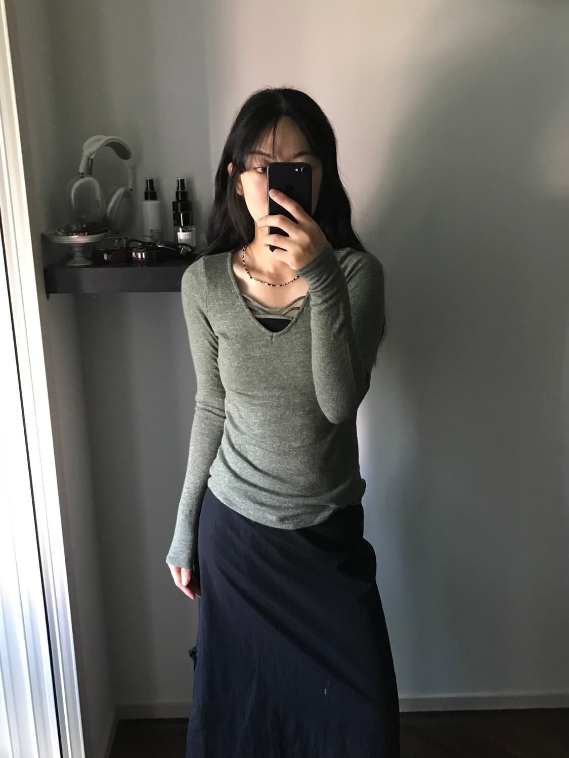 홀리스터 카키 브이넥 긴팔티 상품이미지3