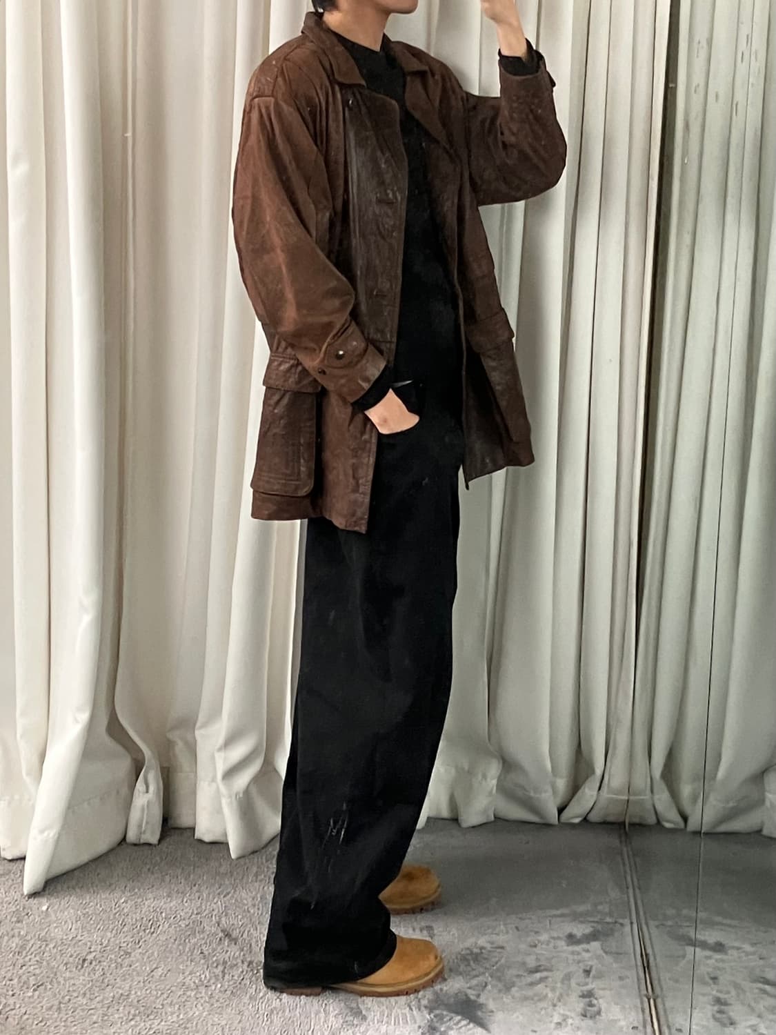 VTG 빈티지 브라운 양가죽 하프 코트 M 상품이미지7