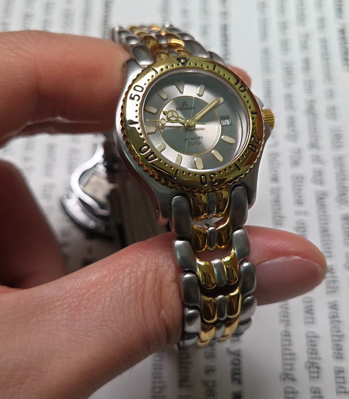 데드스탁] 빈티지 로만손 튤립 그레이판 벤츠핸즈 다이버쿼츠 여성용  상품이미지4