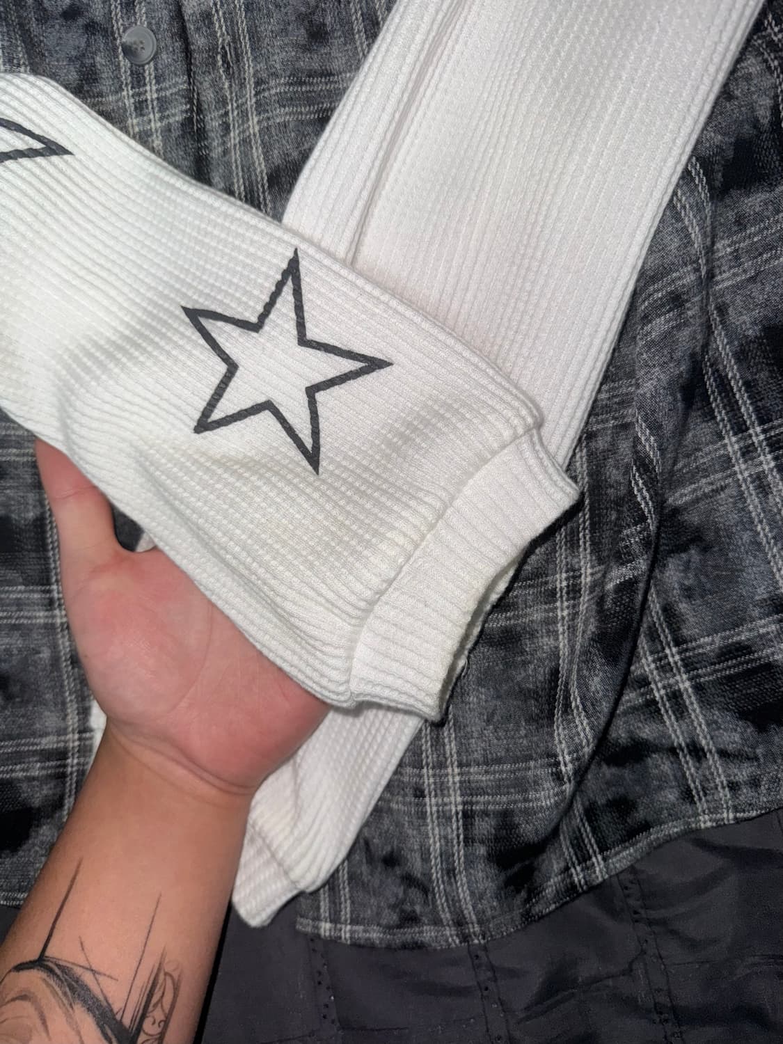 Double layered waffle check shirt Black 상품이미지2