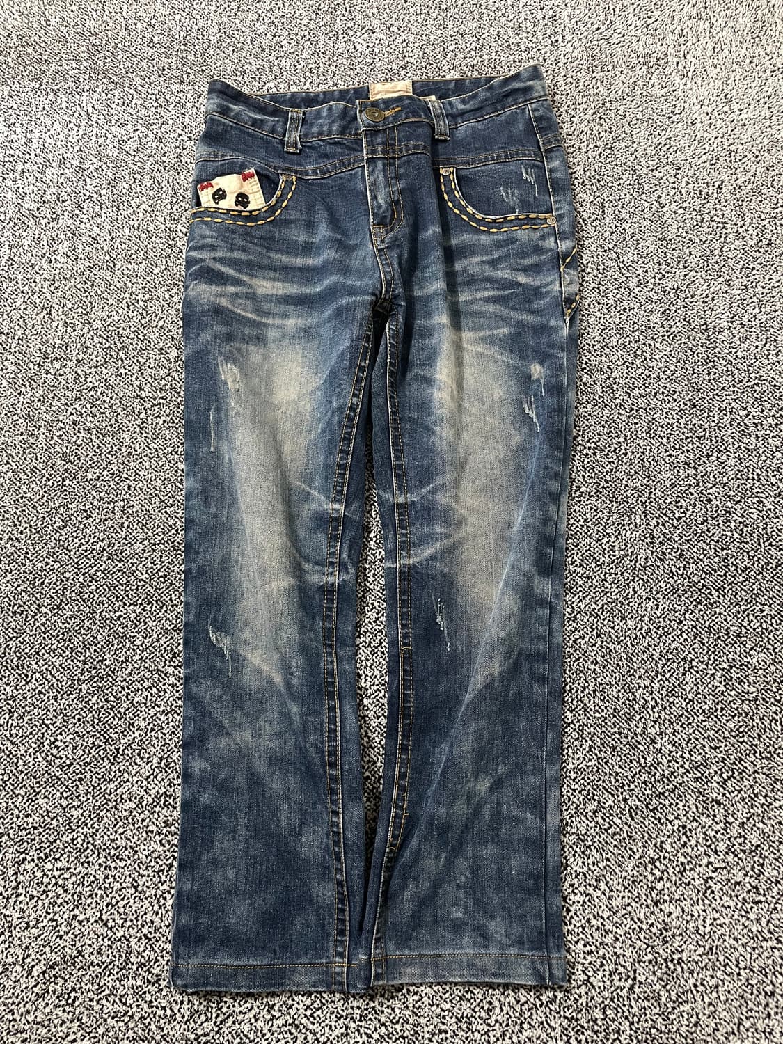 빈티지9. HAMO 00s 빈티지 펑크 스컬 패치 데님 팬츠 청바지 해골 상품이미지2