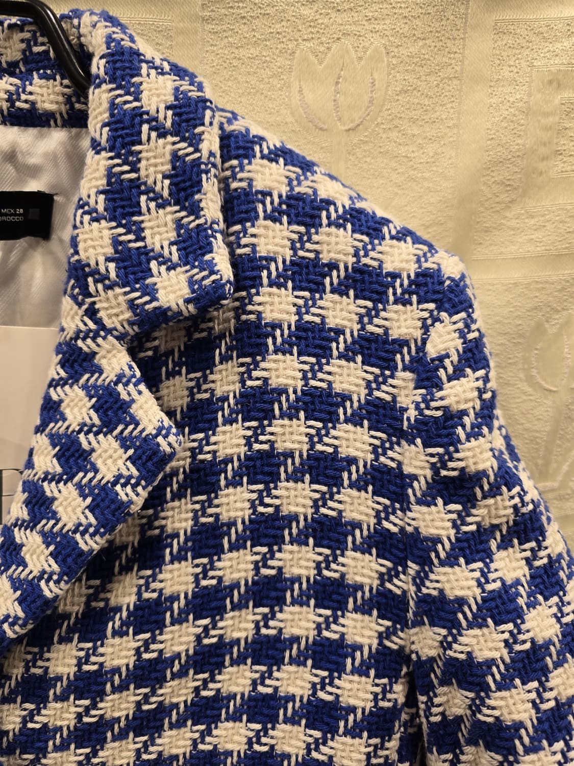 새상품) 자라 블루 체크 트위드 크롭 자켓 M(66) 상품이미지5