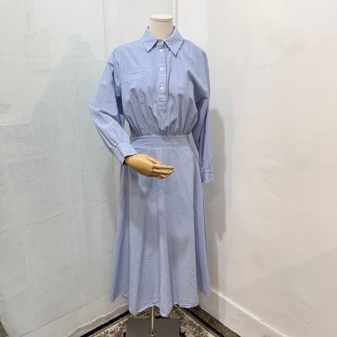 허리밴딩 스트라이프 줄무늬 롱원피스 셔츠롱원피스 3081 상품이미지1