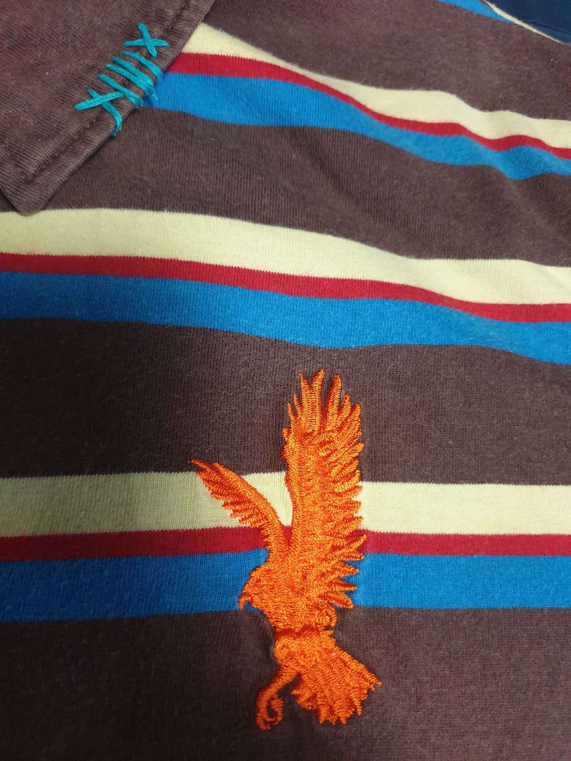 (00s) DOHC 스트라이프 독수리 자수 Y2K 반팔 카라티 (XL) 상품이미지2