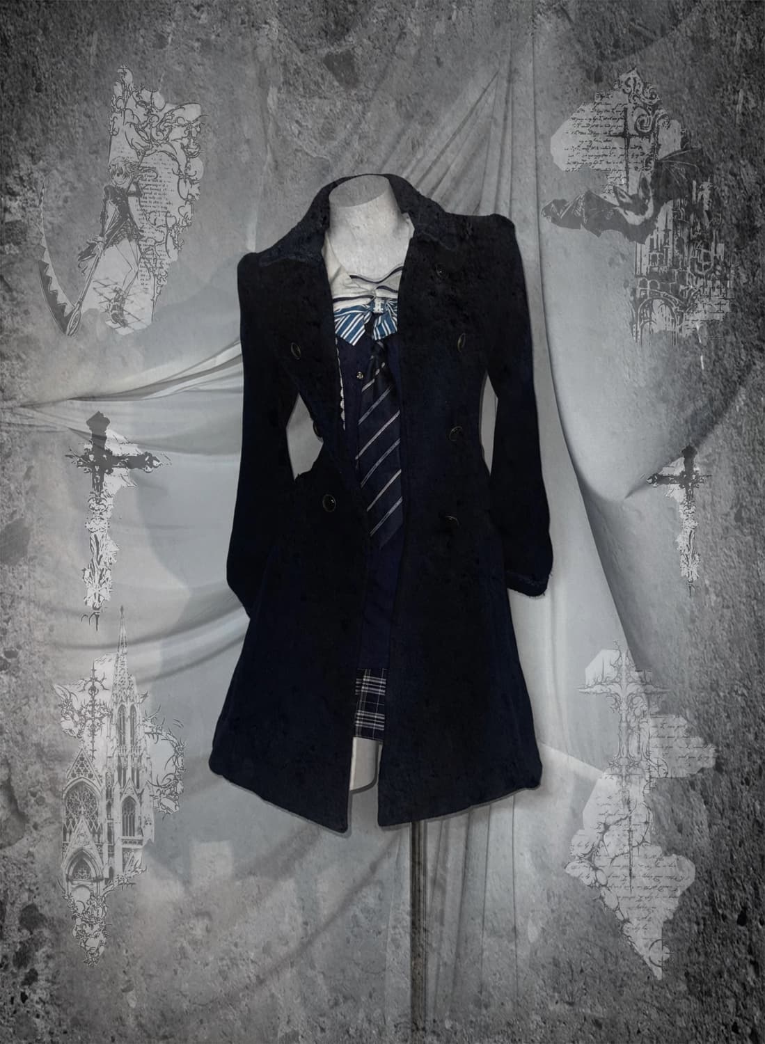 엑시즈팜 네이비 자수 리본 코디세트  상품이미지1