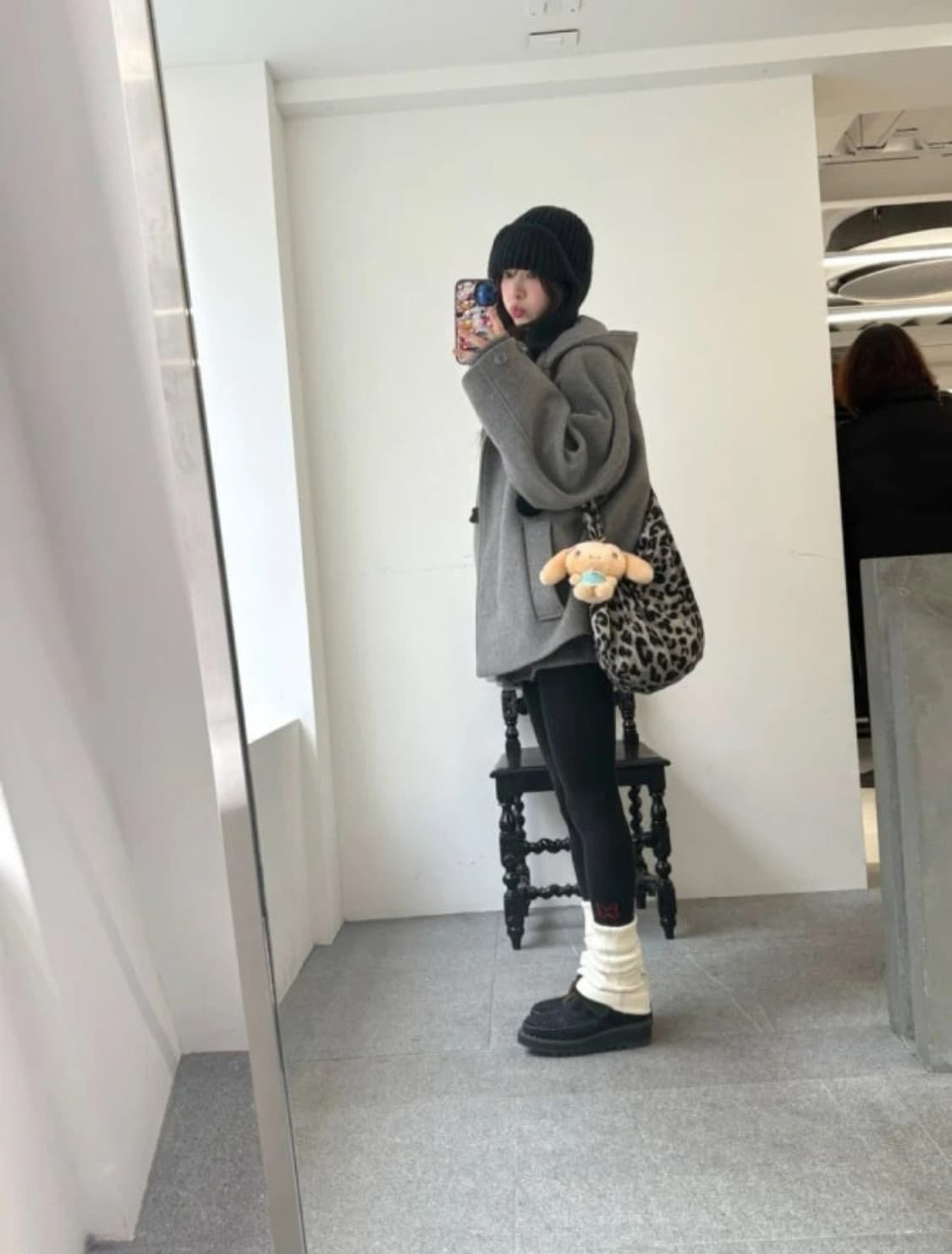 타입소비스 후드 하프 코트 그레이 상품이미지2