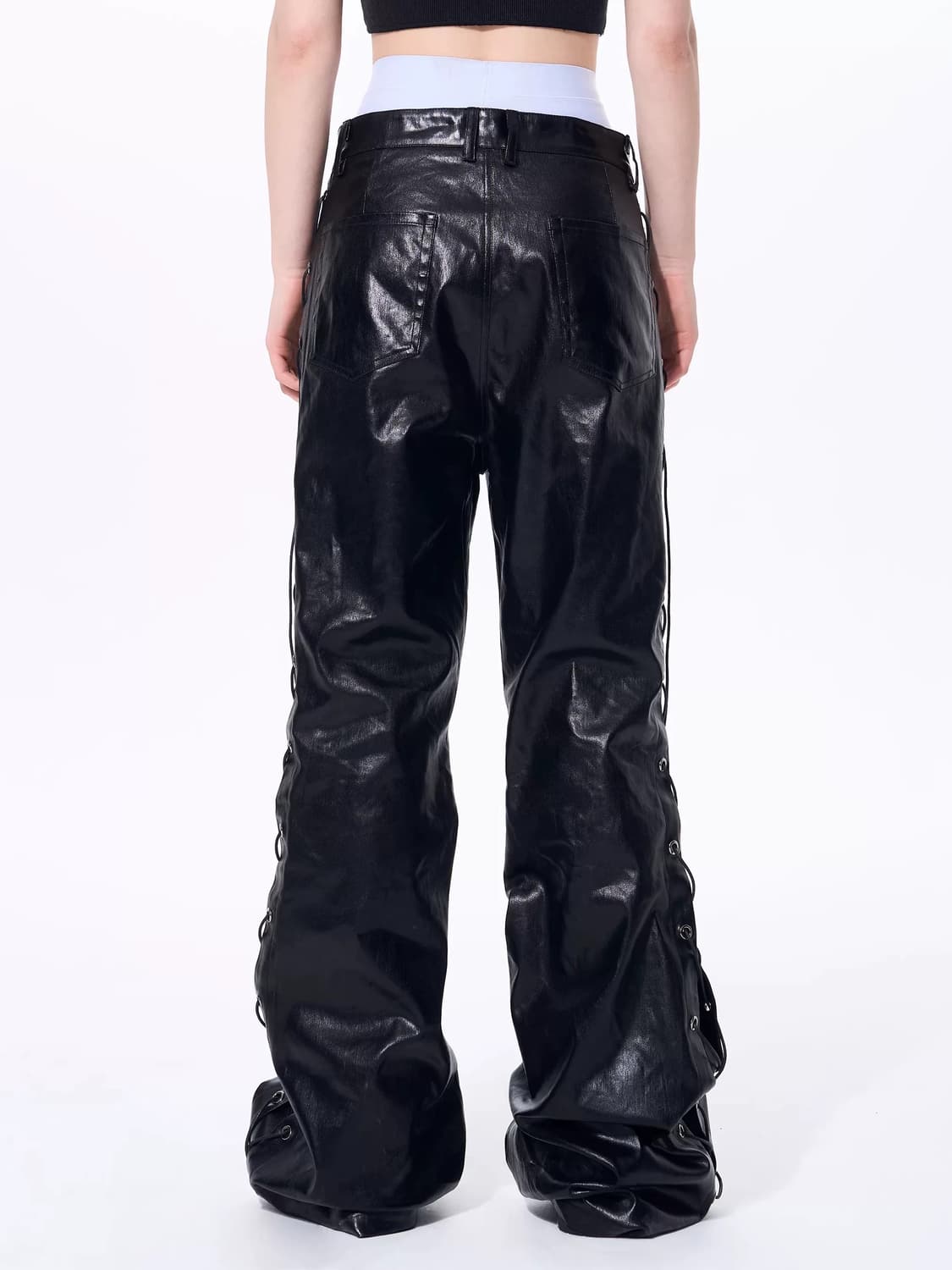 Metallic Coated Drawstring Flare Pants 상품이미지3