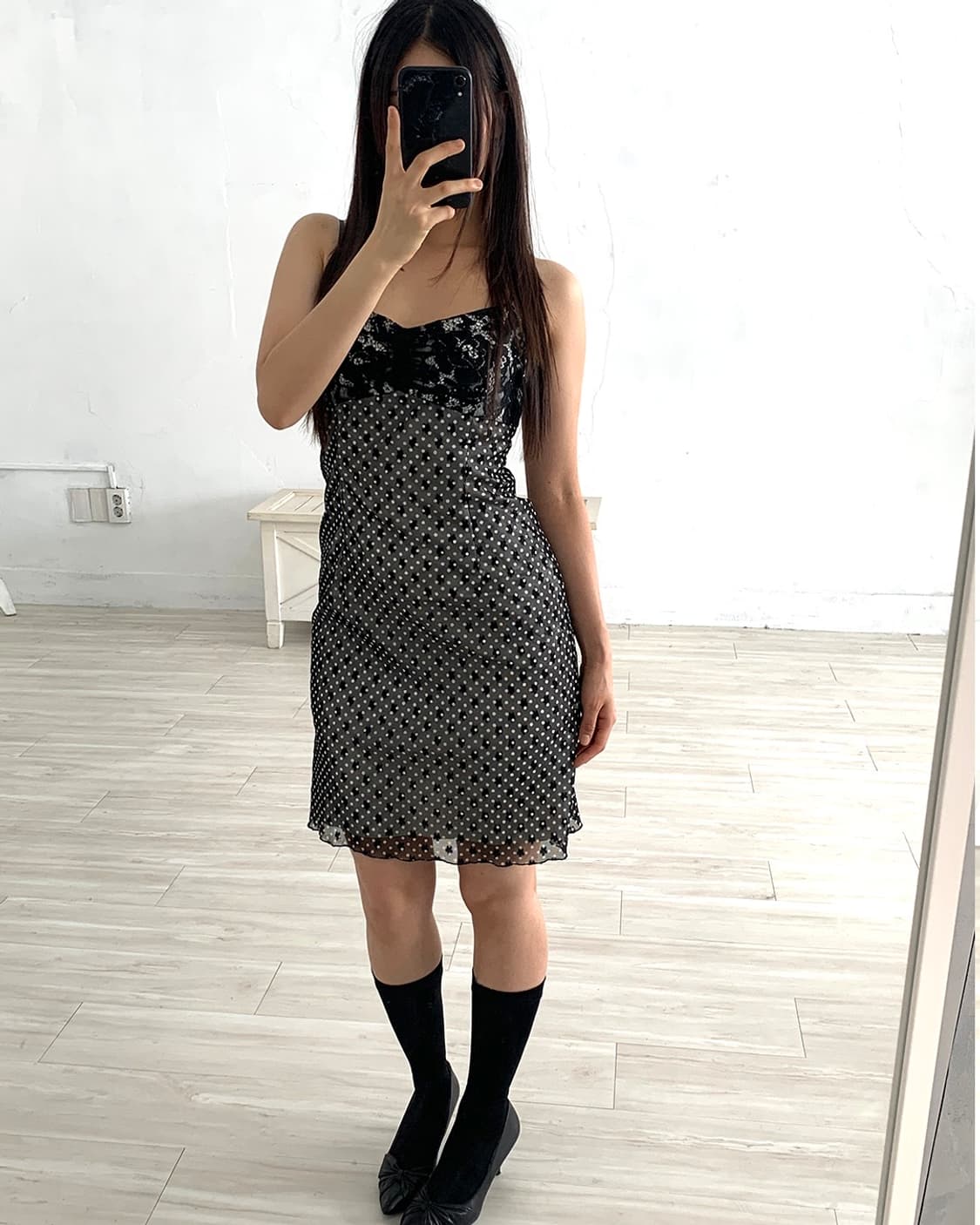 Black Dot Lace Mini Slip Dress 상품이미지7