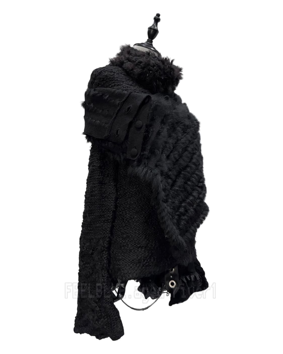 Black Rabbit Fur Trimming Knit Cape 상품이미지5