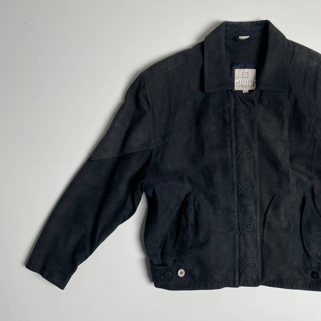 Robert comstock 스티치 링 레더 봄버 상품이미지4