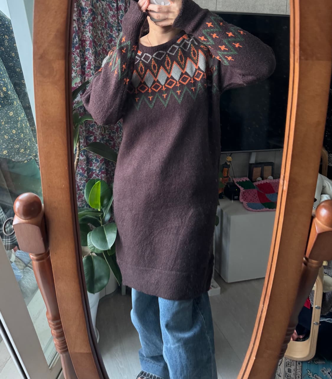 브라운 노트딕패턴 롱니트, 원피스 예뻐요 상품이미지1