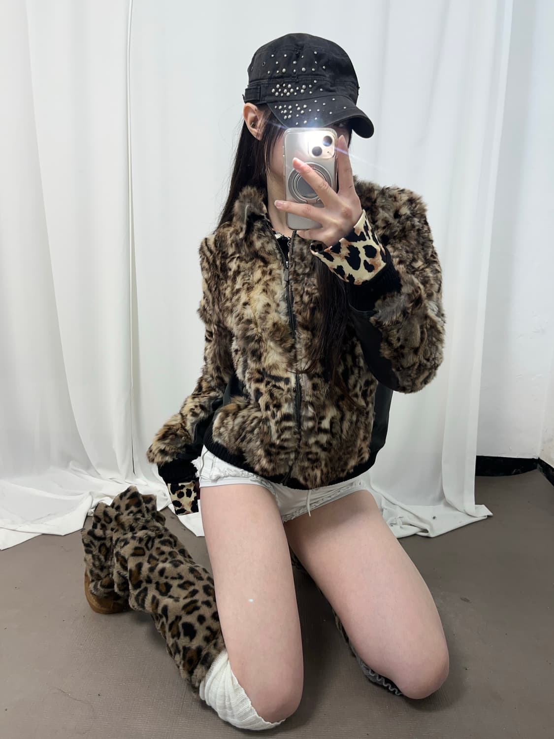 레오파드 래빗퍼 레더 자켓 (양가죽+래빗퍼) 상품이미지2