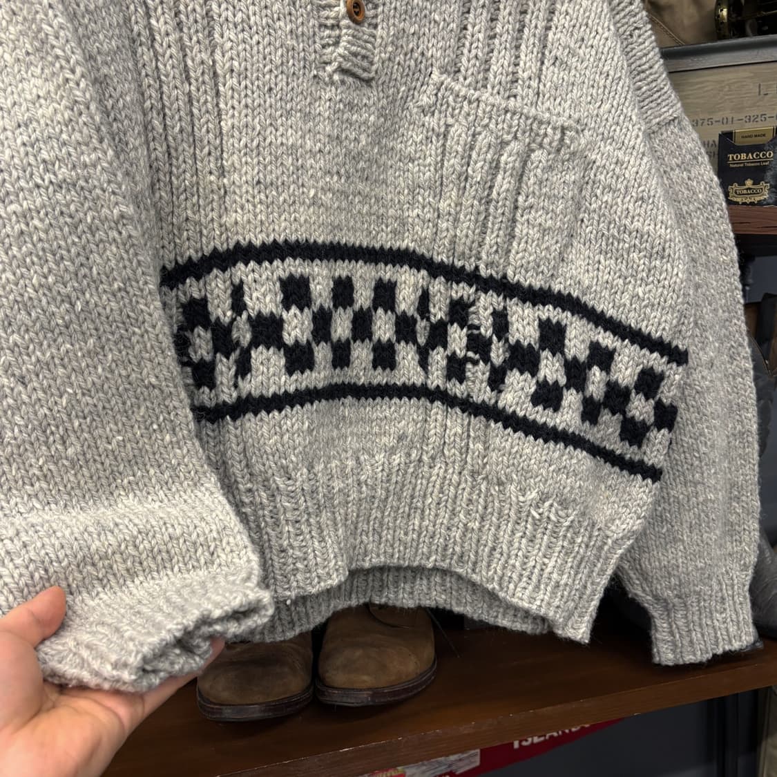 핸드메이드 체커보드 버튼카라 보카시 울 니트 스웨터 N561 상품이미지4