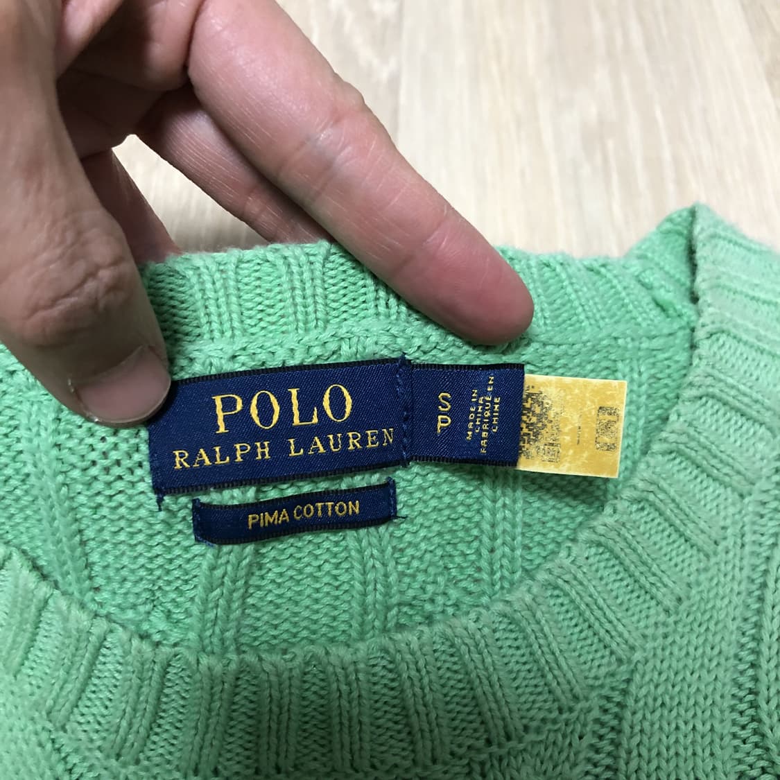 (우먼스 S) 폴로 랄프로렌 POLO 피마 코튼 케이블 반팔 니트 그린 상품이미지3