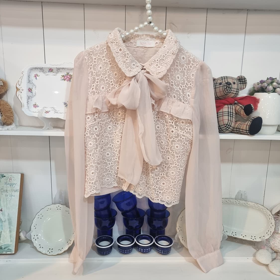 리즈리사 레이스 블라우스 핑크 리본 프릴 상품이미지4