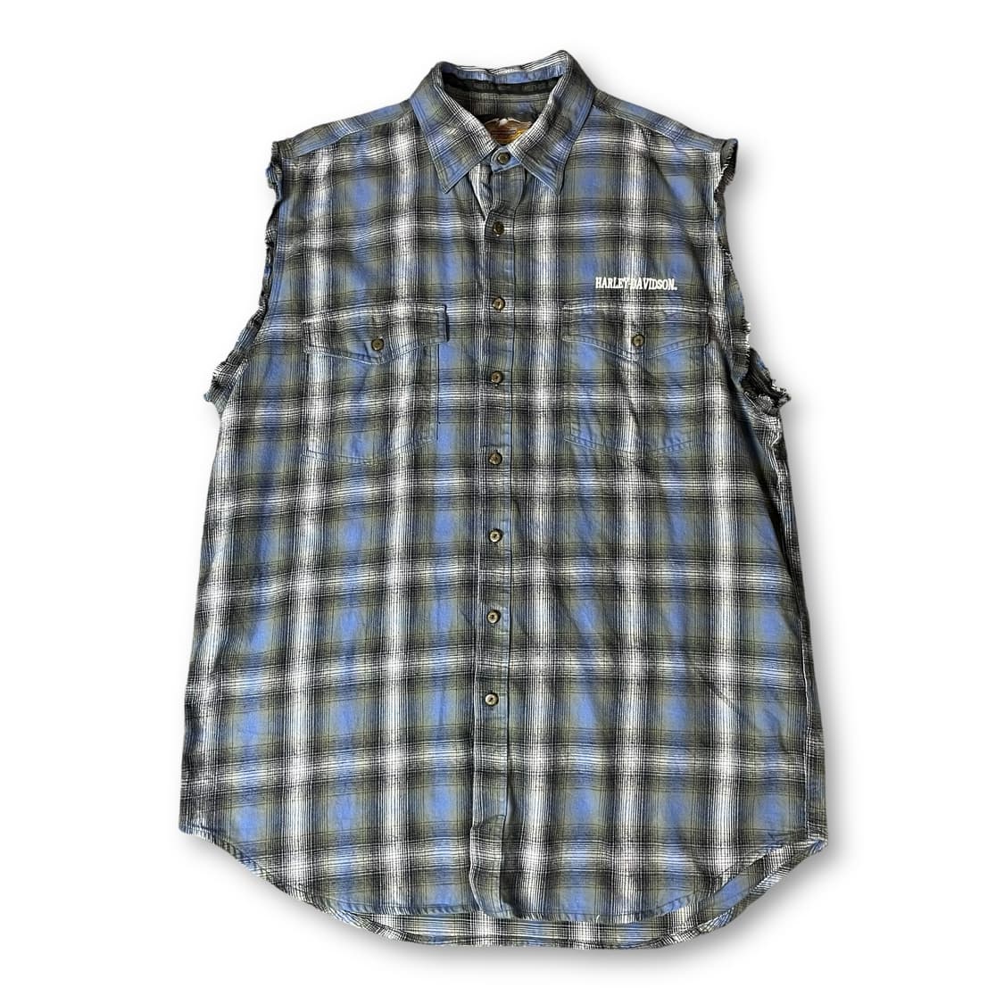 할리데이비슨 블루 그레이 체크 투포켓 조끼 상품이미지1