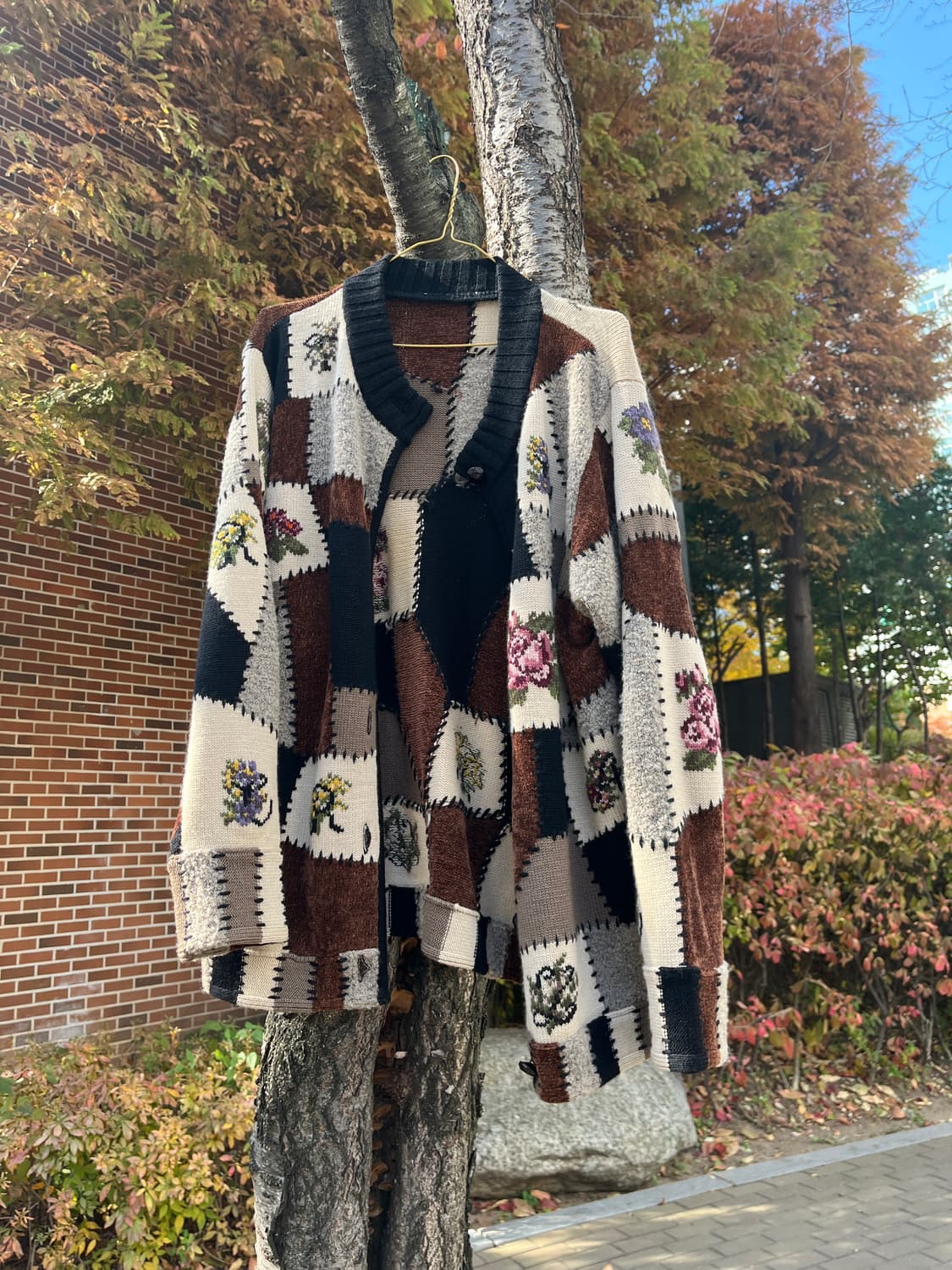 빈티지 패치워크 라운드넥 가디건 상품이미지1