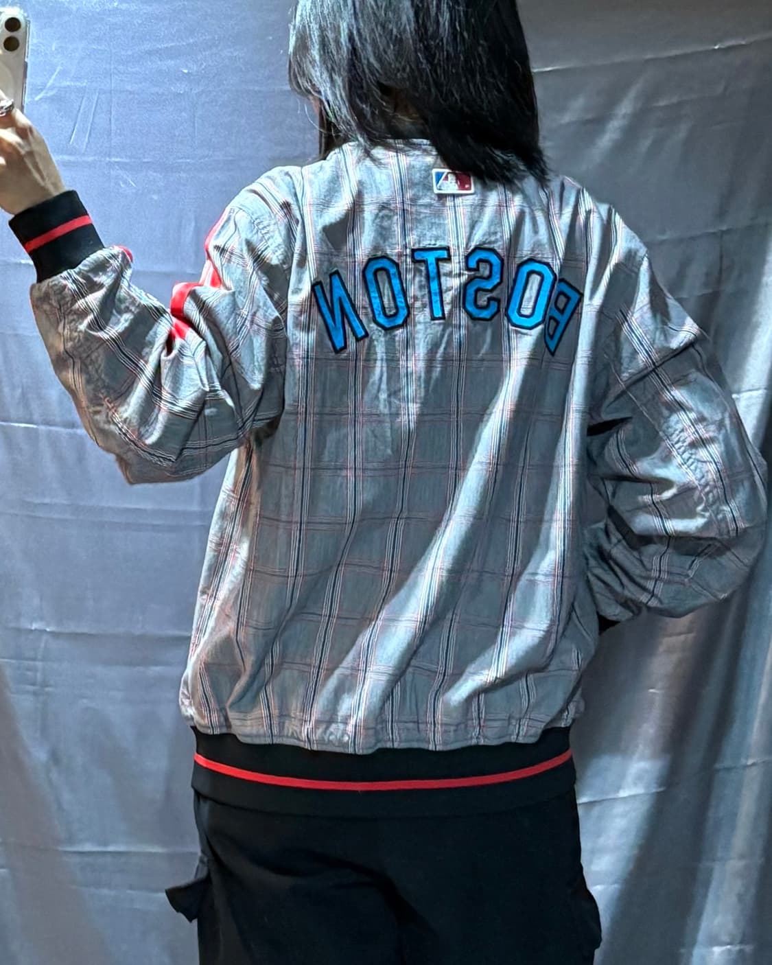 S MLB 빅로고 체크 패턴 스타디움 자켓 상품이미지2