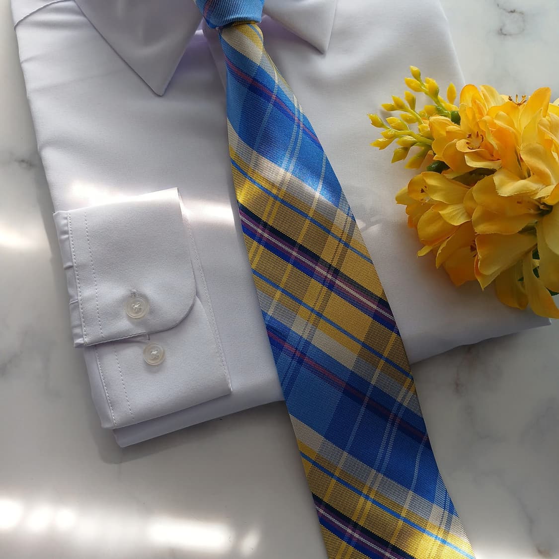 노티카 실크 블루&옐로우 체크 넥타이 8.5cm A+등급 A18481
 상품이미지4