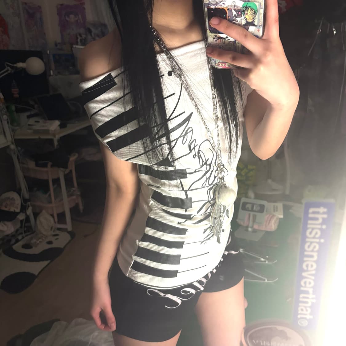 piano off-shoulder slim T-shirt 상품이미지1