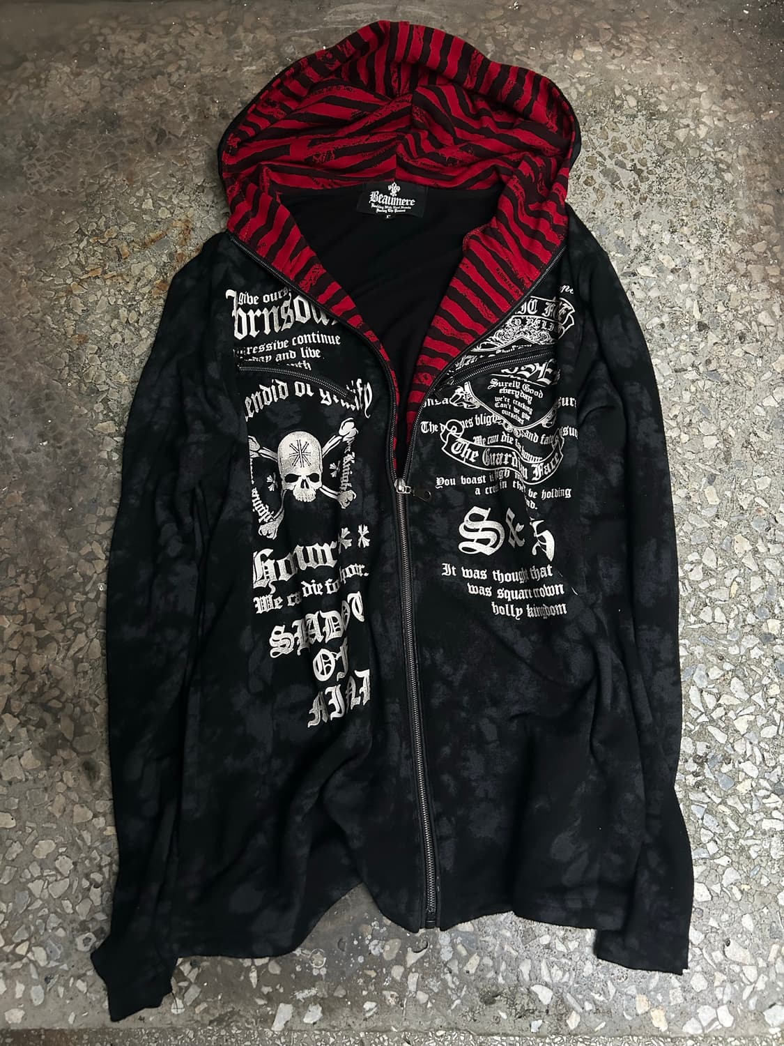 2000s jpn 펑크 체크 레이어드 스컬 프린팅 후드집업 상품이미지2