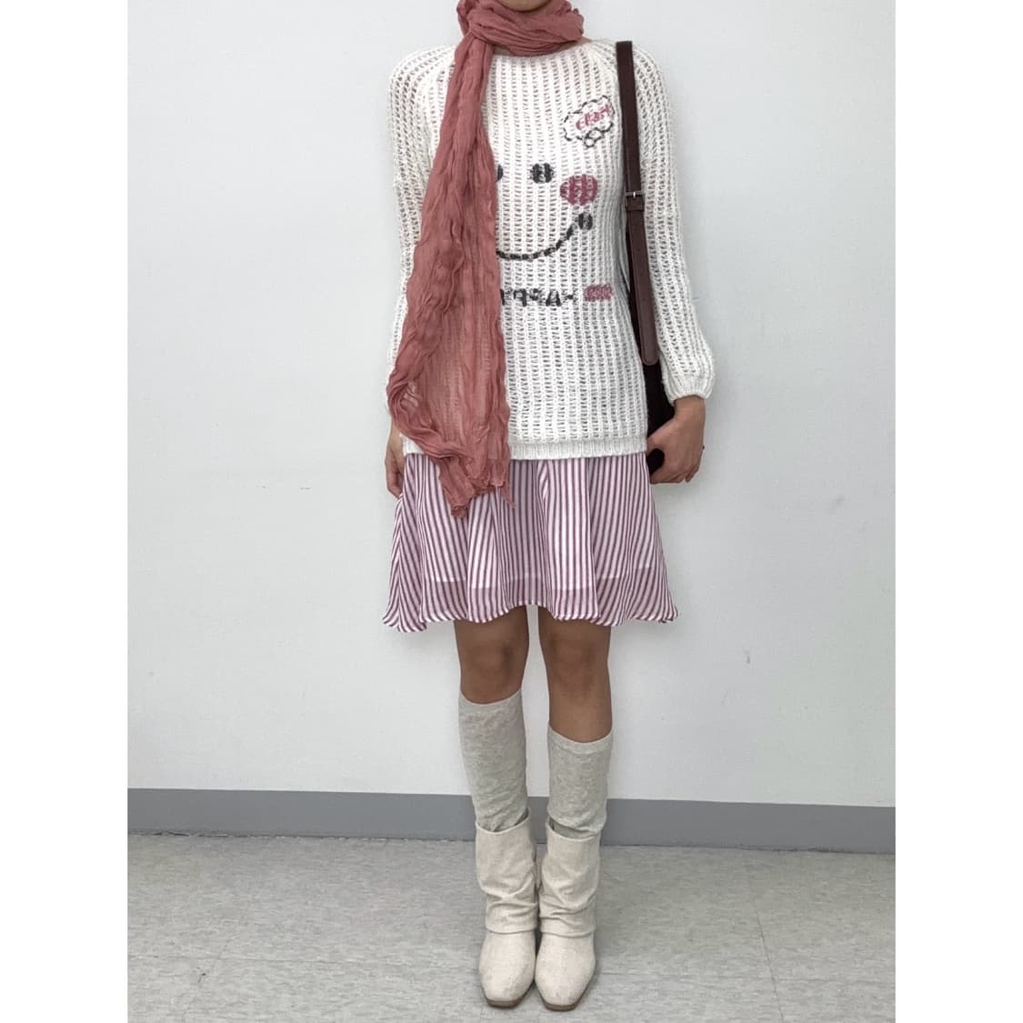 빈티지 핑크 스트라이프 스커트 상품이미지1