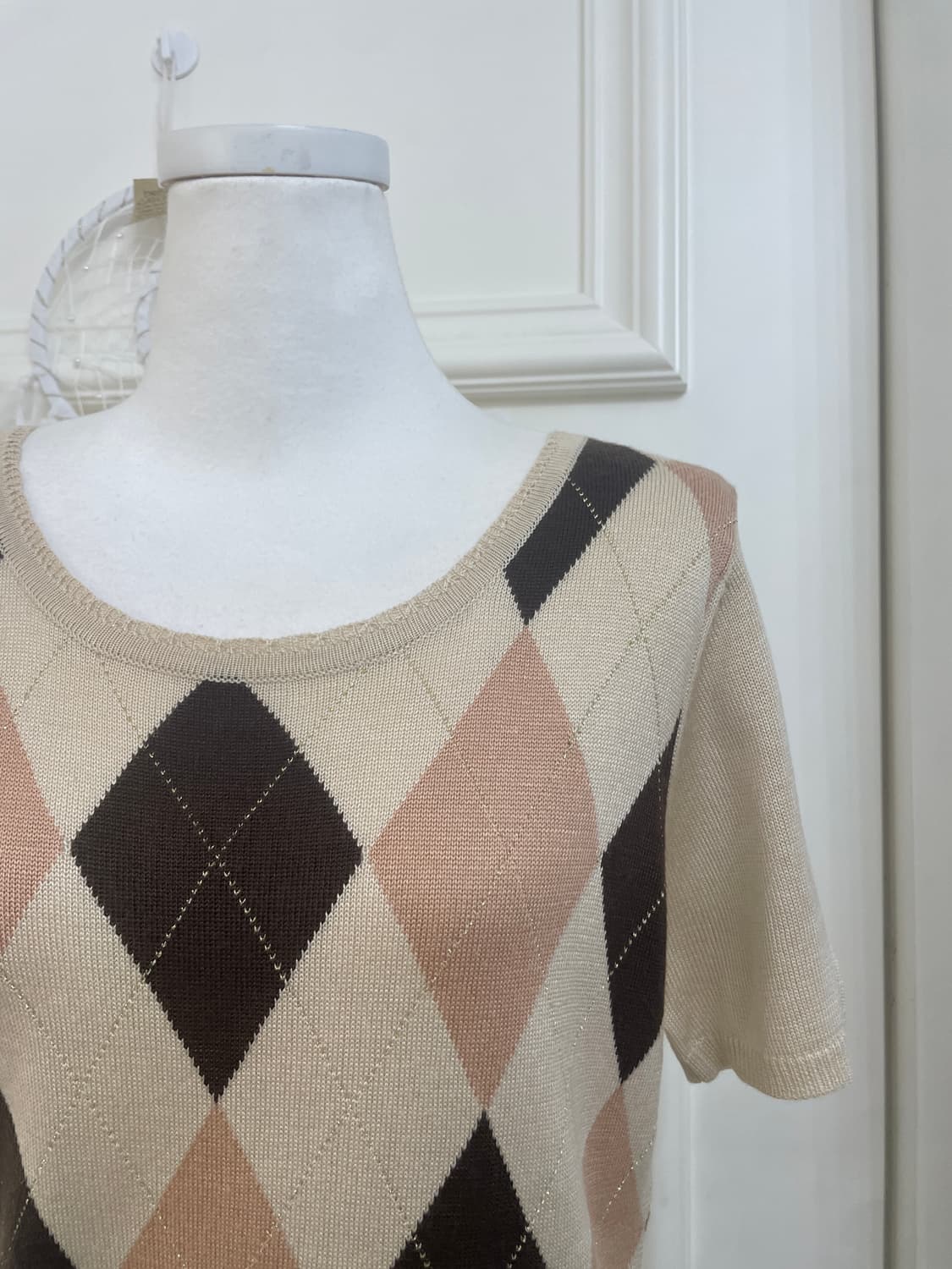 beige brown argyle gold glitter knit top 상품이미지6
