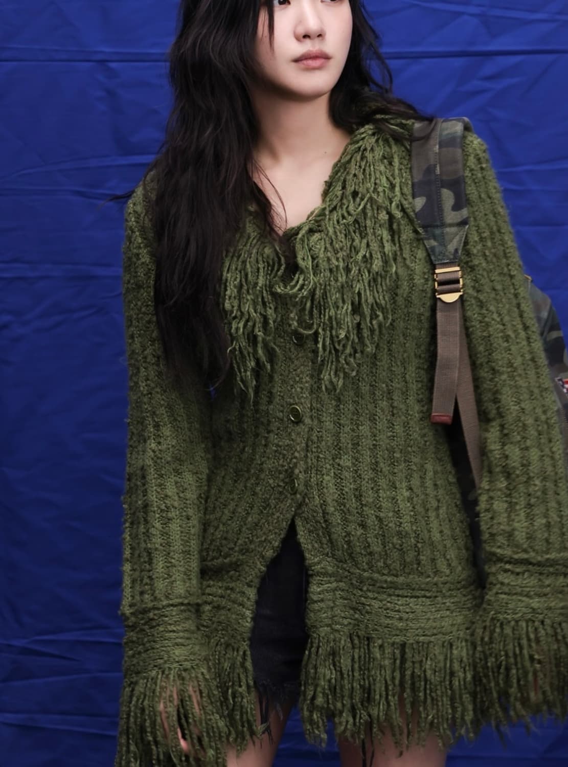 더 오픈 프로덕트 (오픈 yy) 프린지 가디건 (그린) 상품이미지1