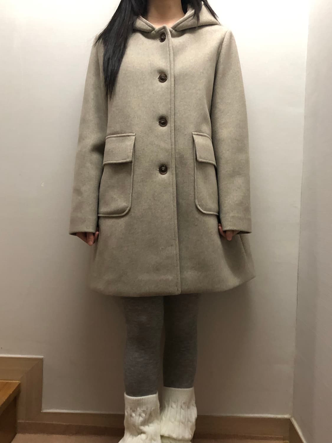 빈티지 오트밀 울 하프 코트 상품이미지1