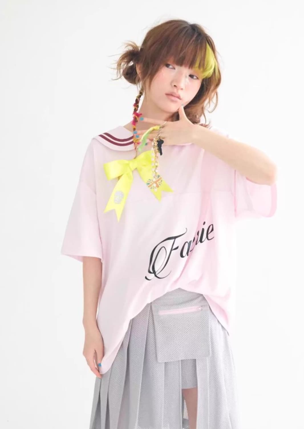 sailor collar mesh loose top 상품이미지3