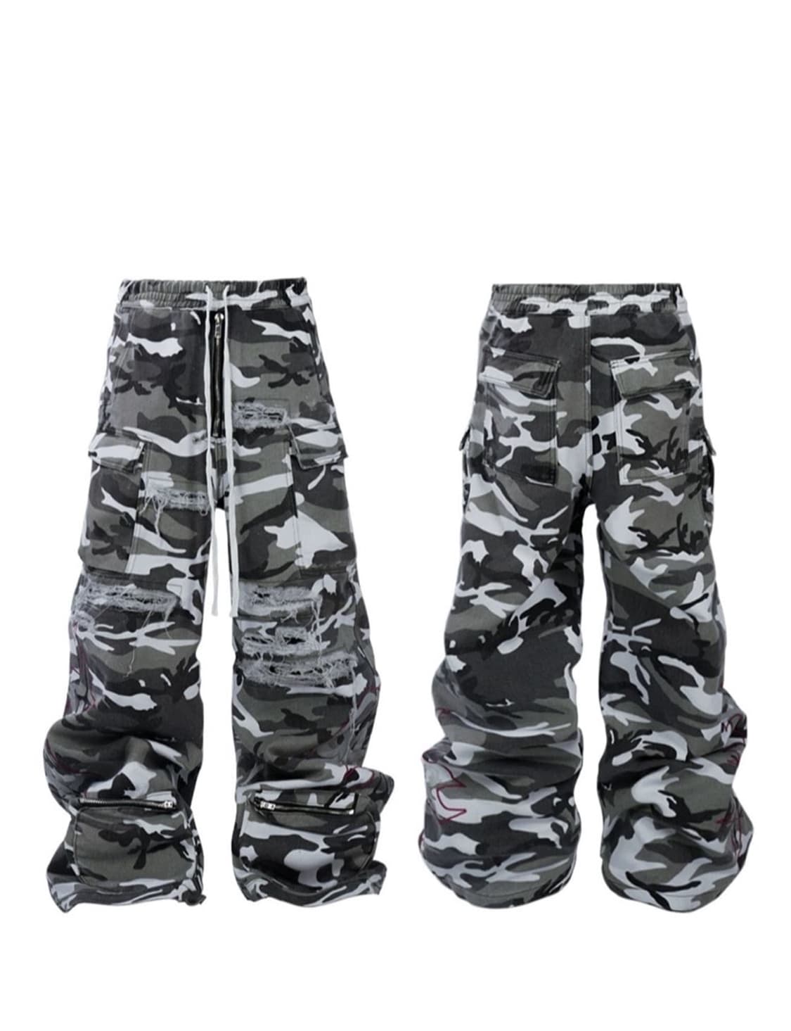 제목 rye chasin 화이트 카모 디스트레드 카고 팬츠 상품이미지1