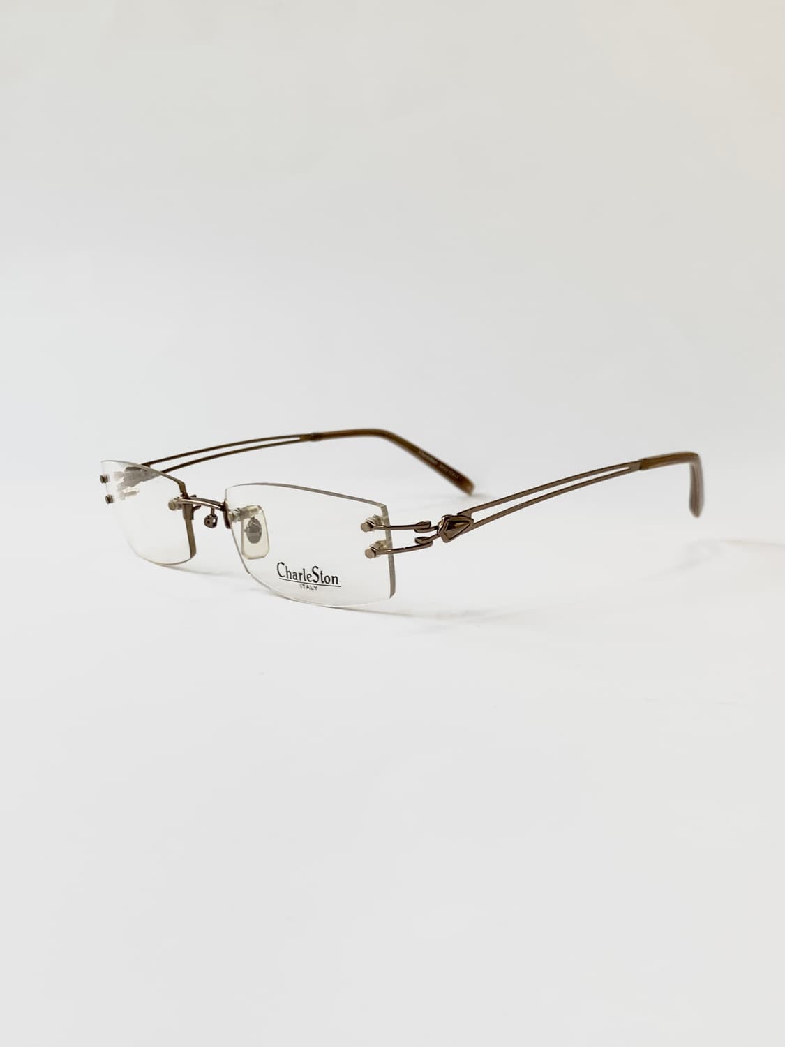 [픽키-664] 브라운 하프림 무테 메탈 안경 슬림 투라인 템플  상품이미지1