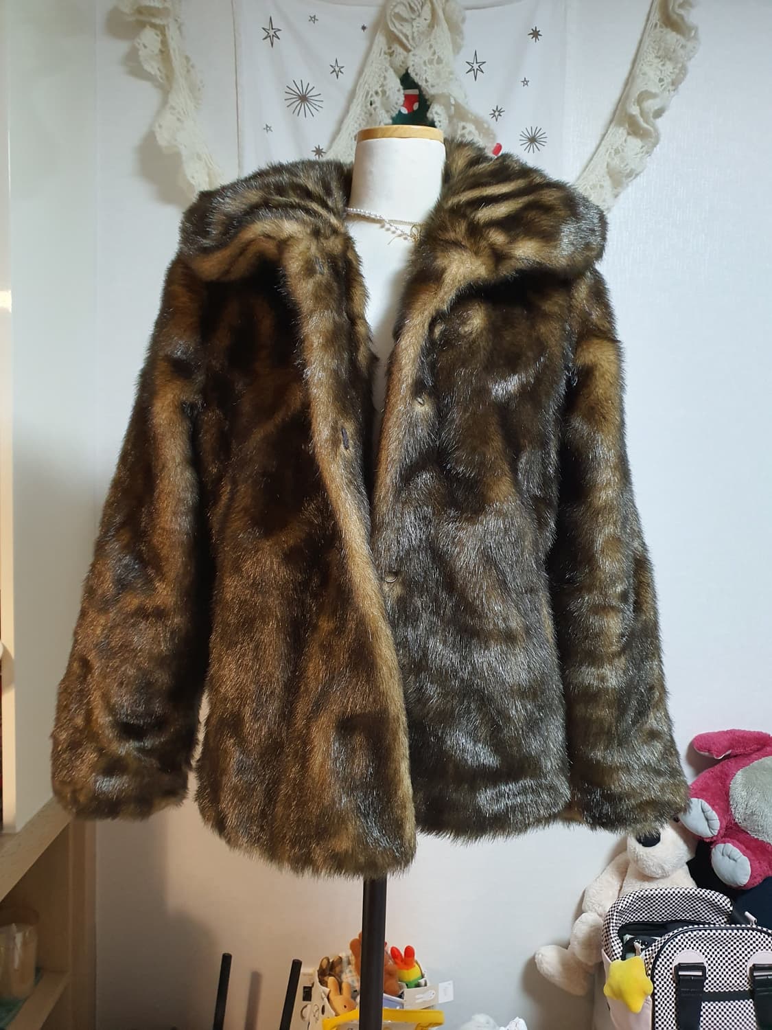 [갸루] 브라운 퍼 후드 코트 밍크코트 숏코트 인조 상품이미지1