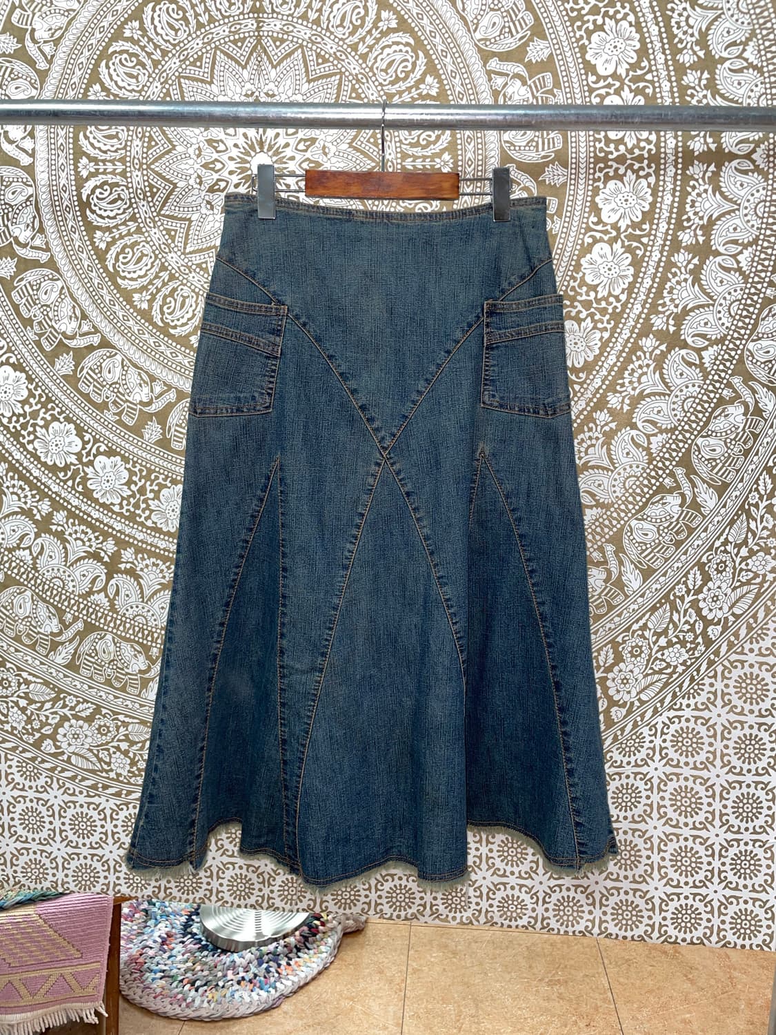 빈티지 절개 포켓 데님 롱 스커트  상품이미지3