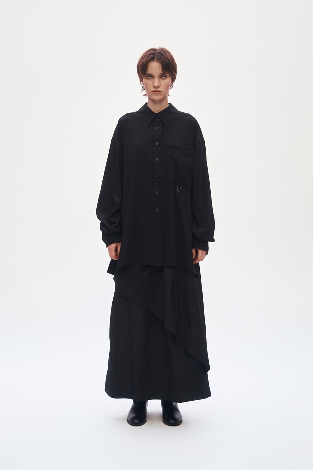 Over Fit Pleats Shirt [ Black ] 상품이미지1