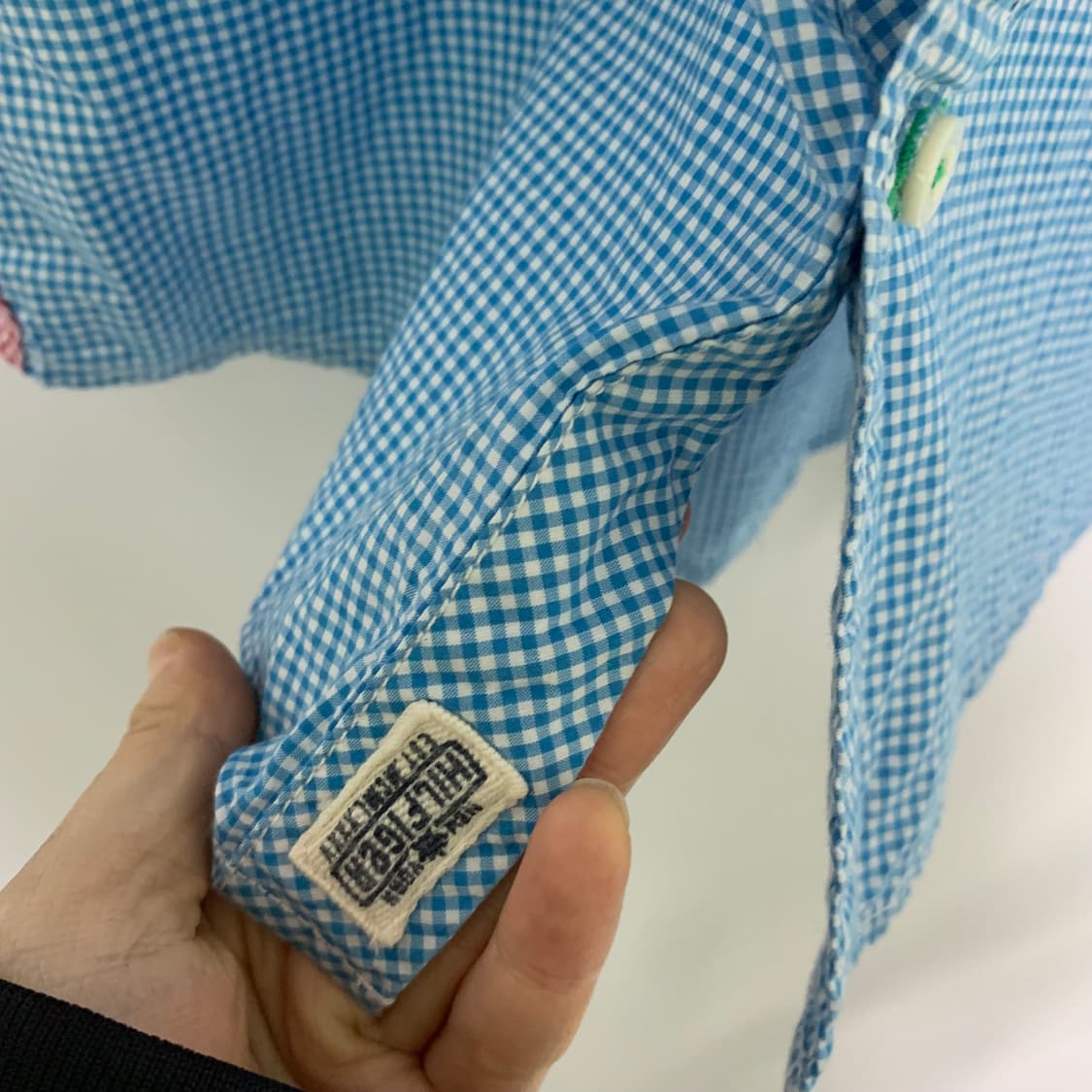 타미힐피거 스카이 블루 깅엄 체크 반팔 셔츠 M  상품이미지3