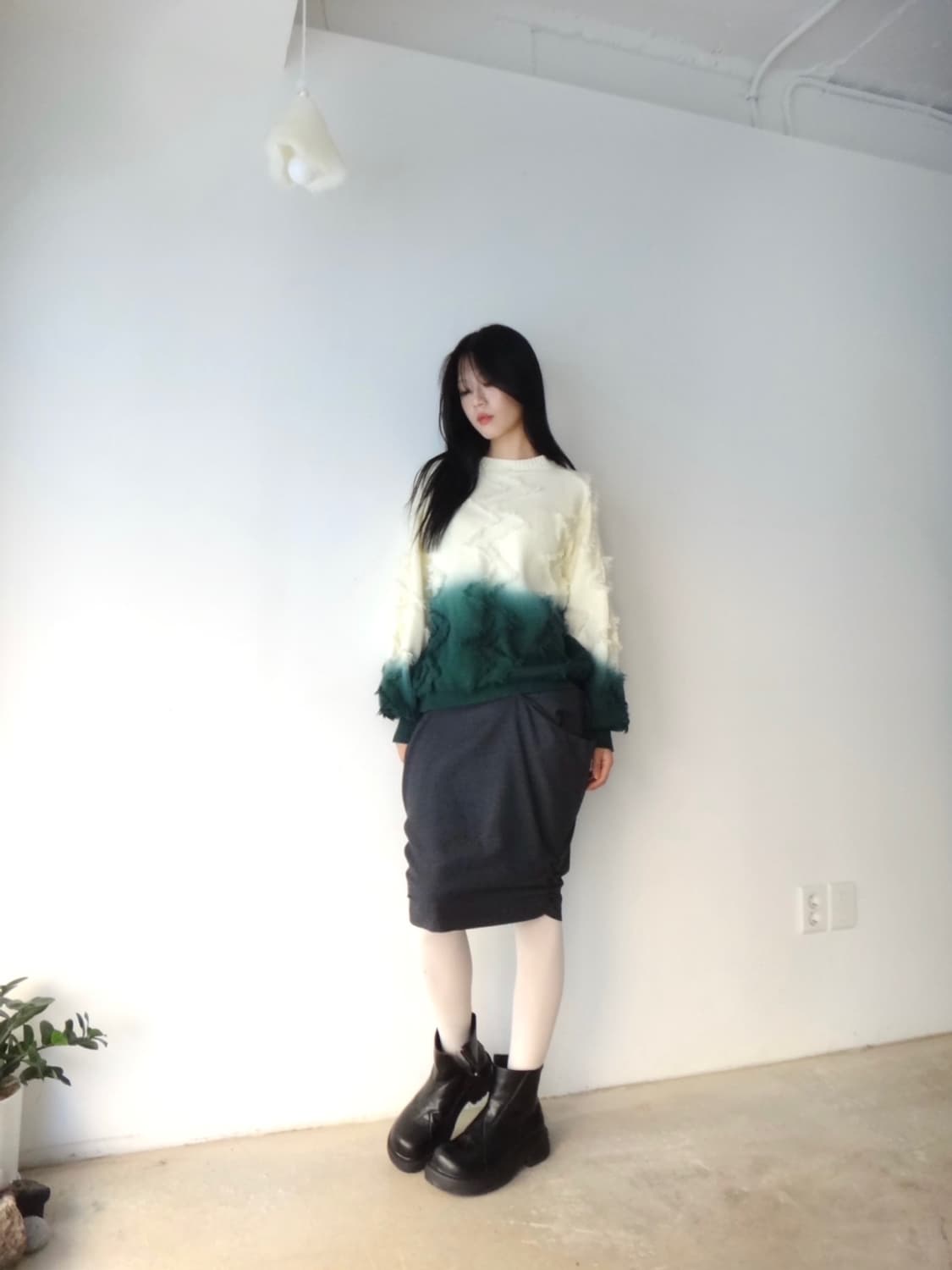 Tassel gradient knit / green & ivory 상품이미지1