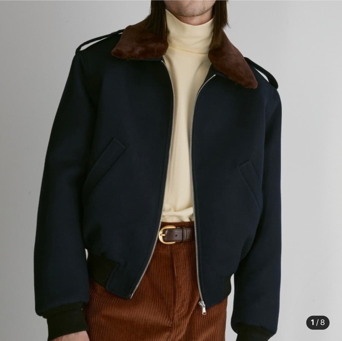 [S]렉토 에폴렛 디테일 버진울 블렌드 점퍼 다트네이비 상품이미지2